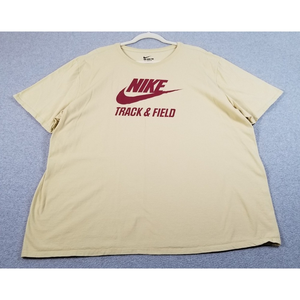 Nike T-Shirt Mens 3XL XXXL Tan Red Track & Field Athletic Cut Short Sleeve Tee